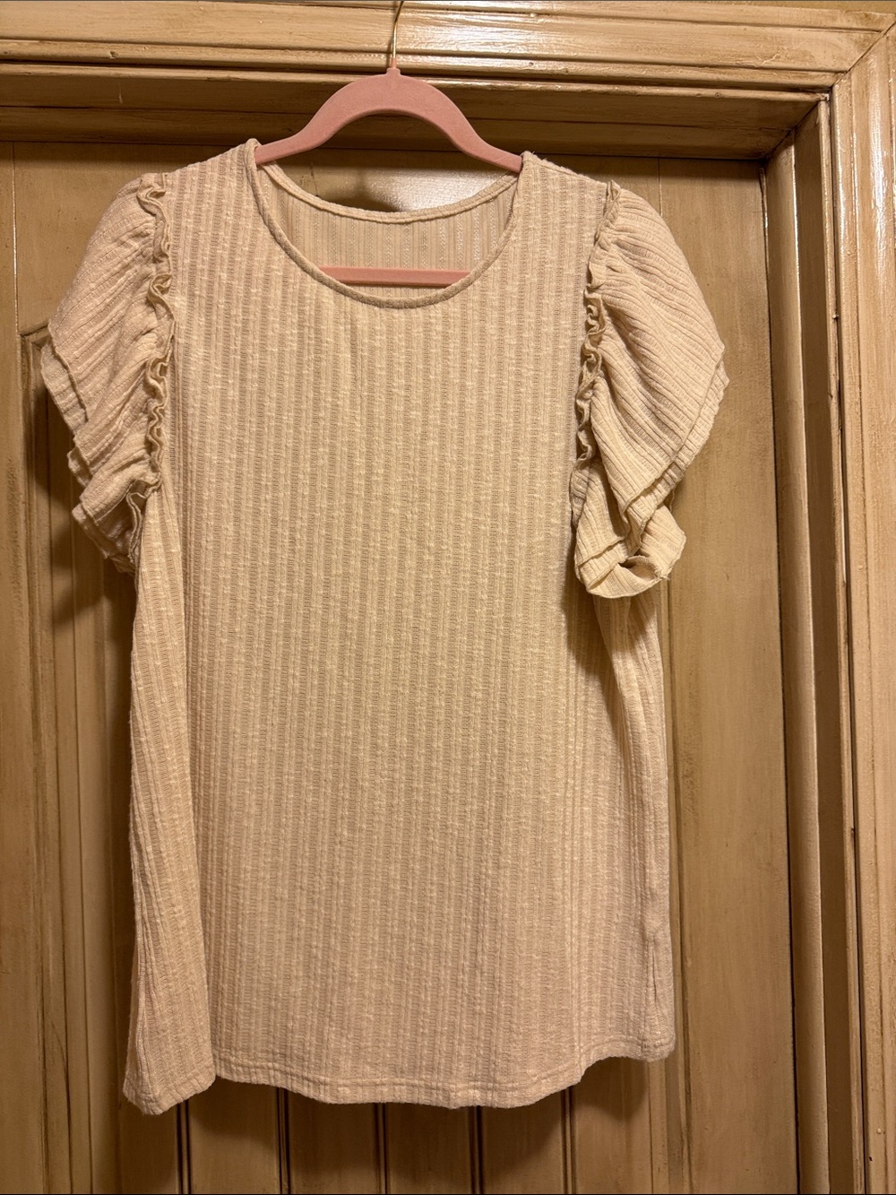 Cream Ruffle-Sleeve Knit Tunic Top